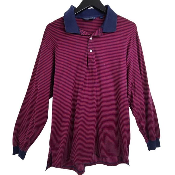 Ralph Lauren Polo Golf Red Navy Striped Brandon Trails Long Sleeve Shirt - Picture 1 of 5